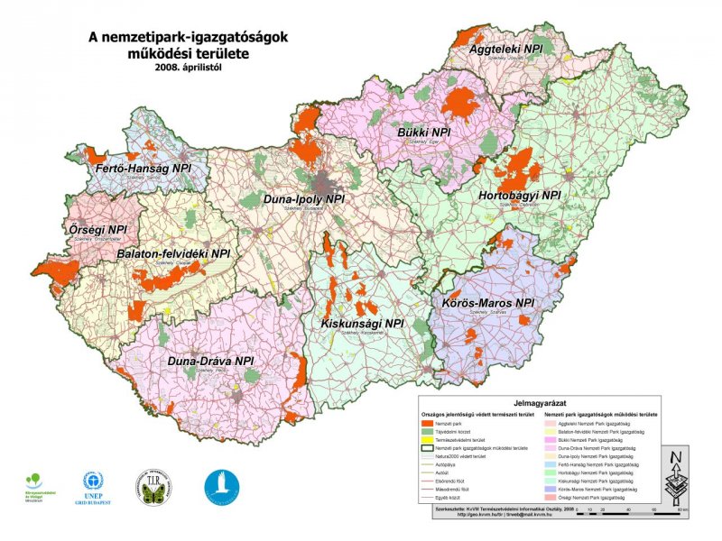 A nemzetipark-igazgatóságok működési területei (2008. áprilistól)